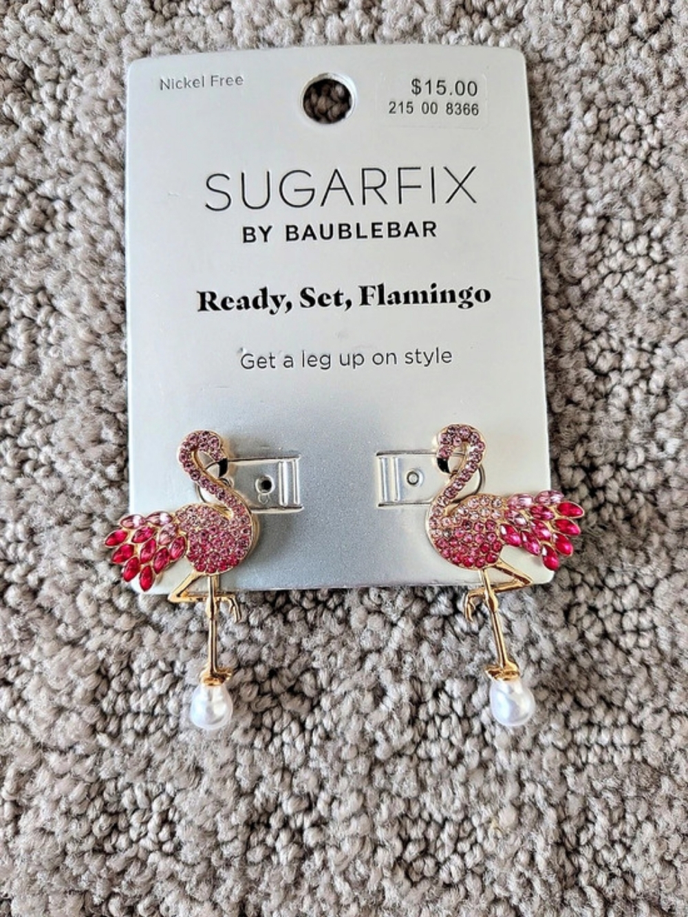 Sugarfix by BaubleBar Ready, Set, Flamingo Earrings in Pink & Gold NWT